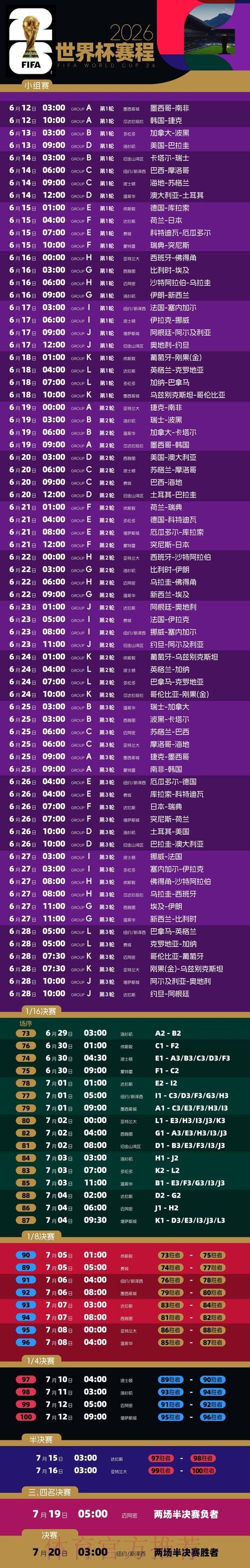 2026世界杯每日赛程最新高清直播免费观看 2026世界杯每日赛程最新高清直播免费观看